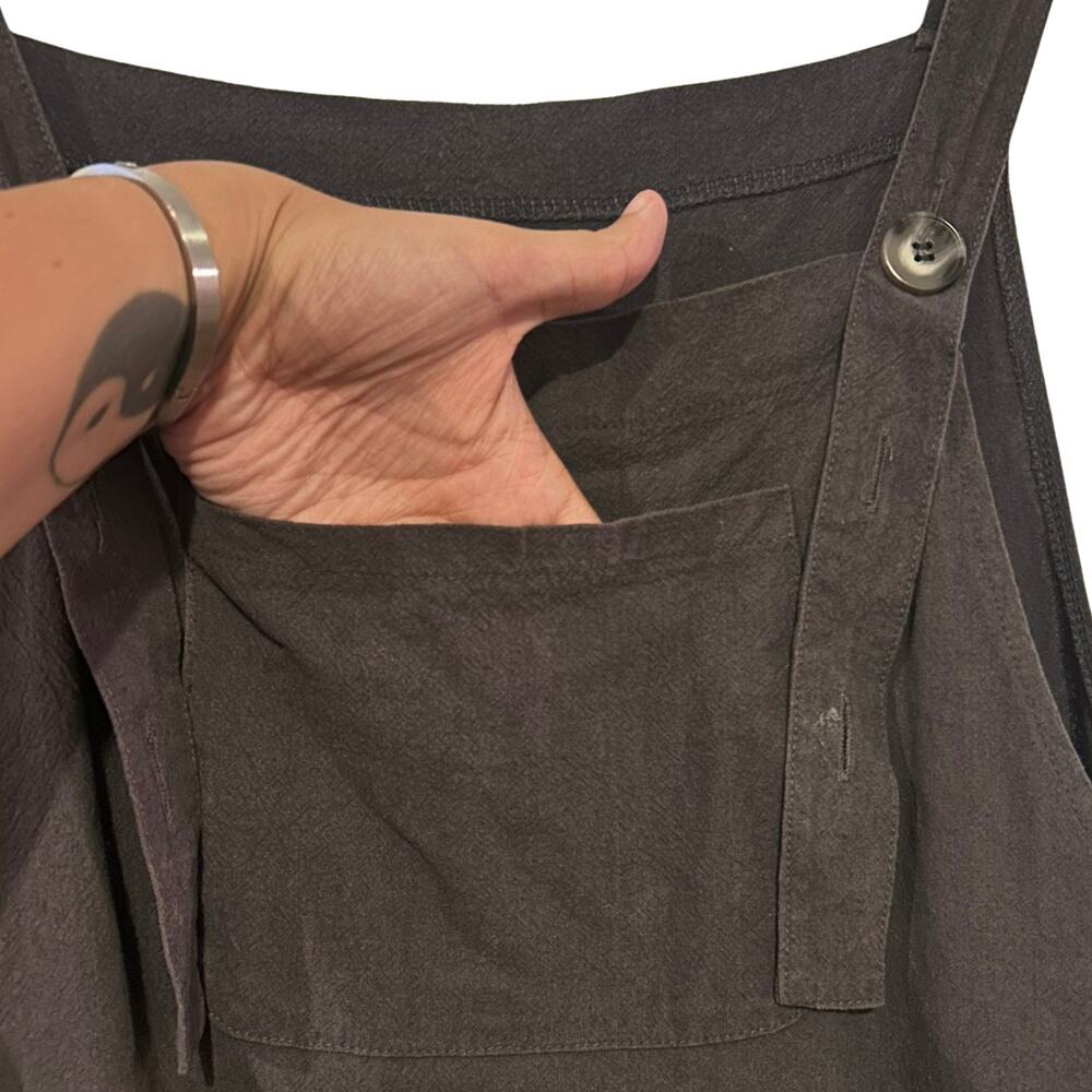 Oversized Gray Linen Blend Utility Overalls XL | Baggy Wide Leg Workwear Boho - Picture 5 of 7